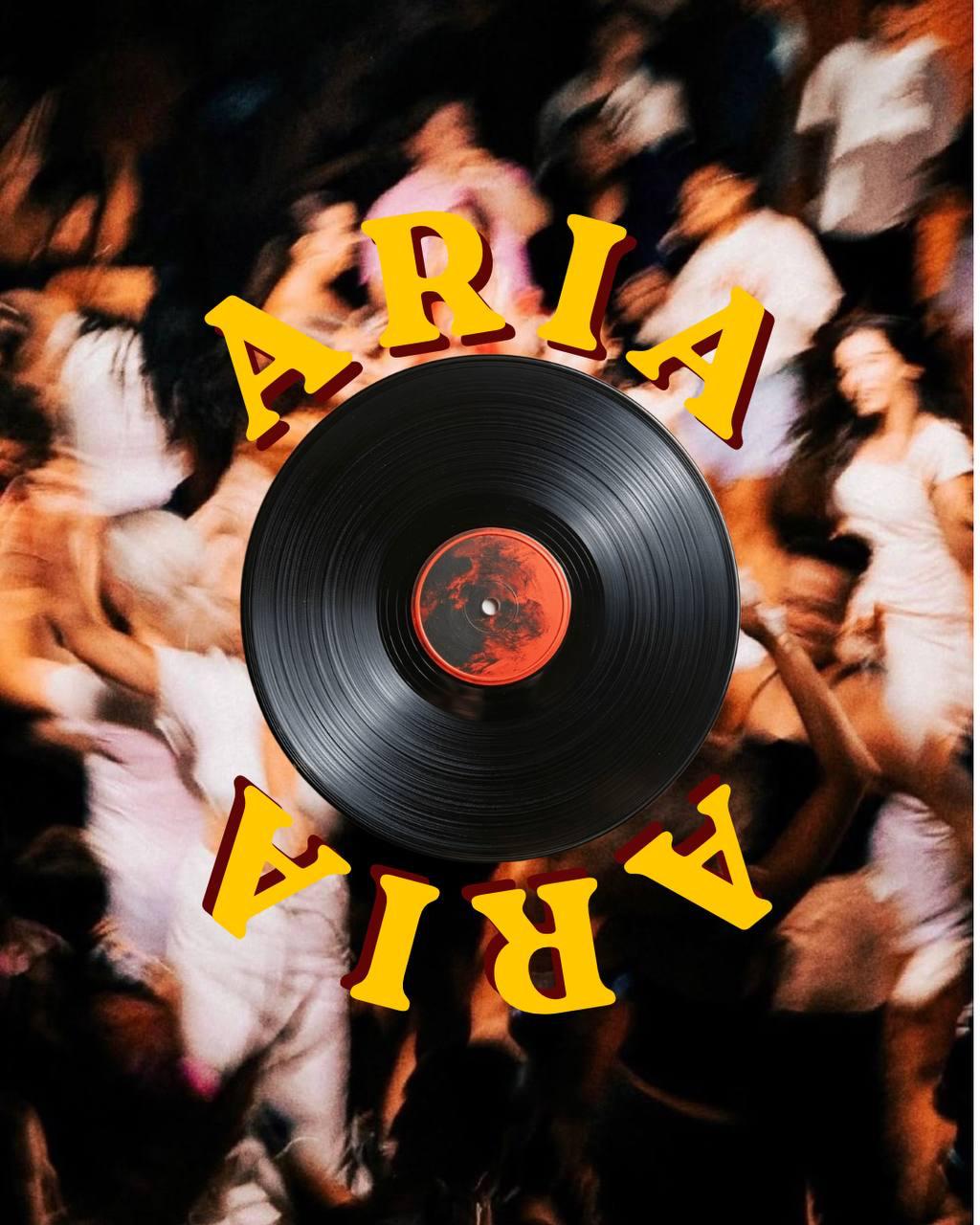 ARIA vinyl artwork over a dancing crowd
